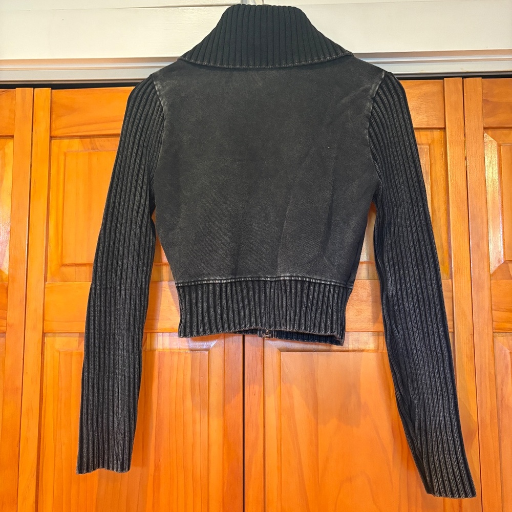 BDG Thea Ribbed Track Sweater in Size Large, Black Wash, Cropped Turtleneck - Picture 2 of 11